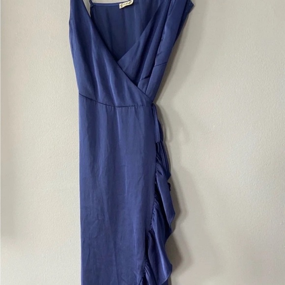 Intimately Free People All My Love Blue Shine Wrap Midi Ruffle Slip Dress - Picture 5 of 9